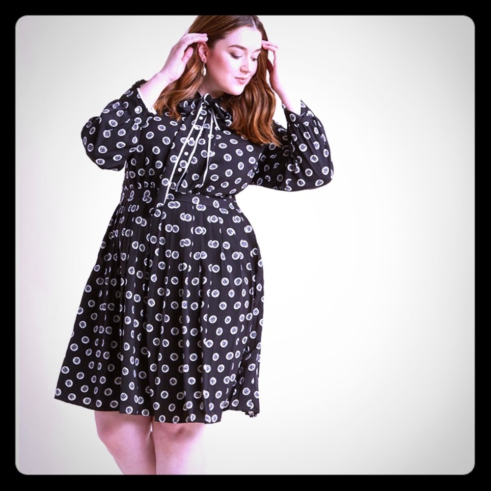 ModCloth shirtdress with pleated skirt & tie neck